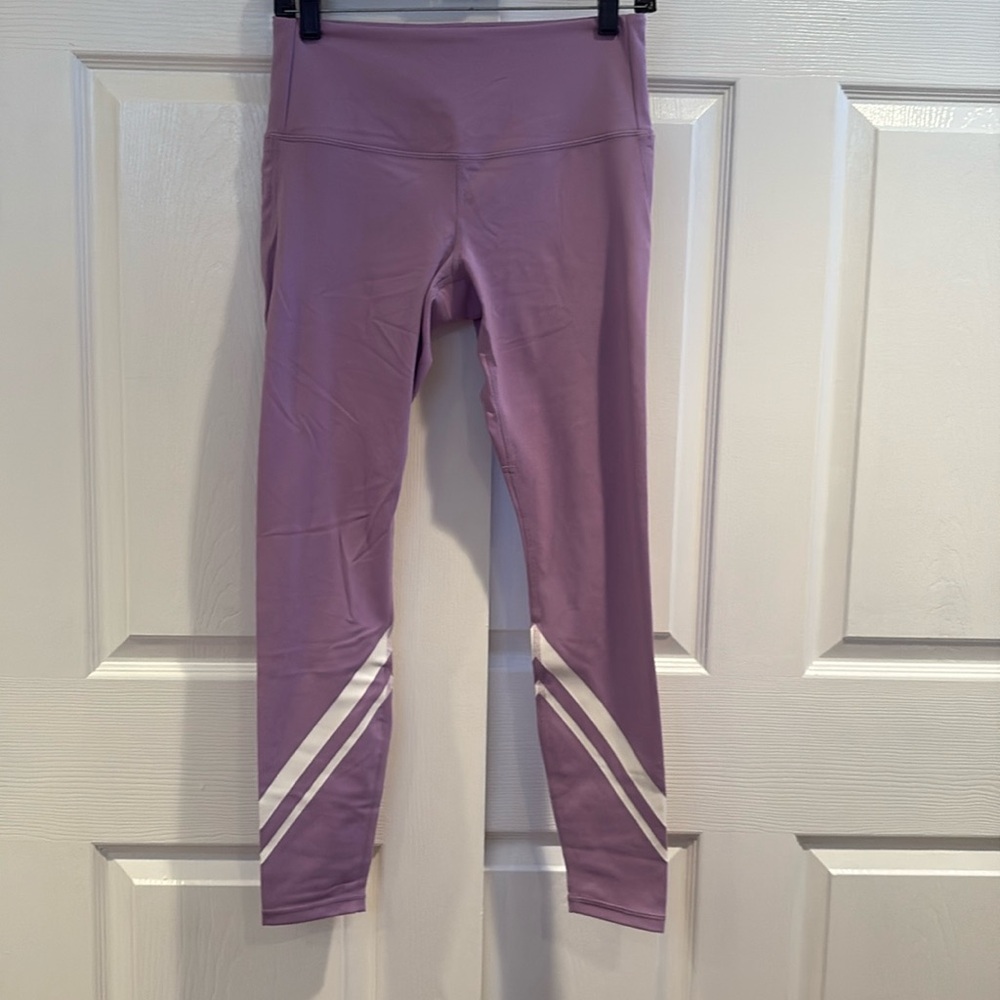 Tory Sport Lavender Purple Leggings with White Stripe Detail